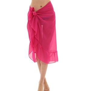 Mid-Length Fuschia Sarong Semi-Sheer with Ruffle